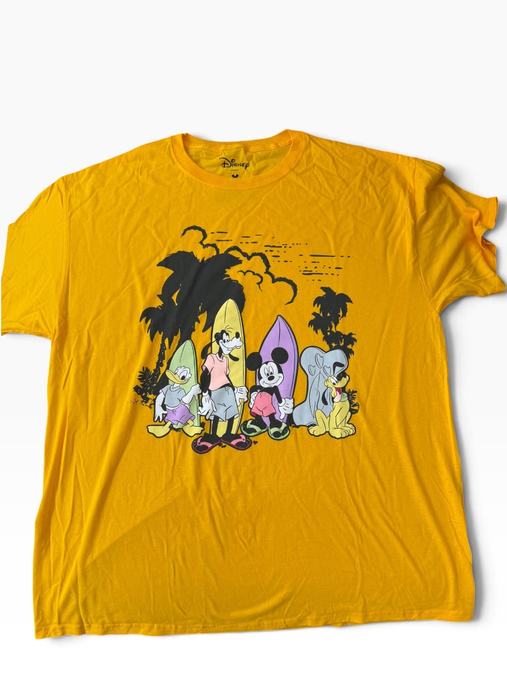 Disney Mickey & Friends Surf Beach Graphic Tee Yellow Unisex Size XL